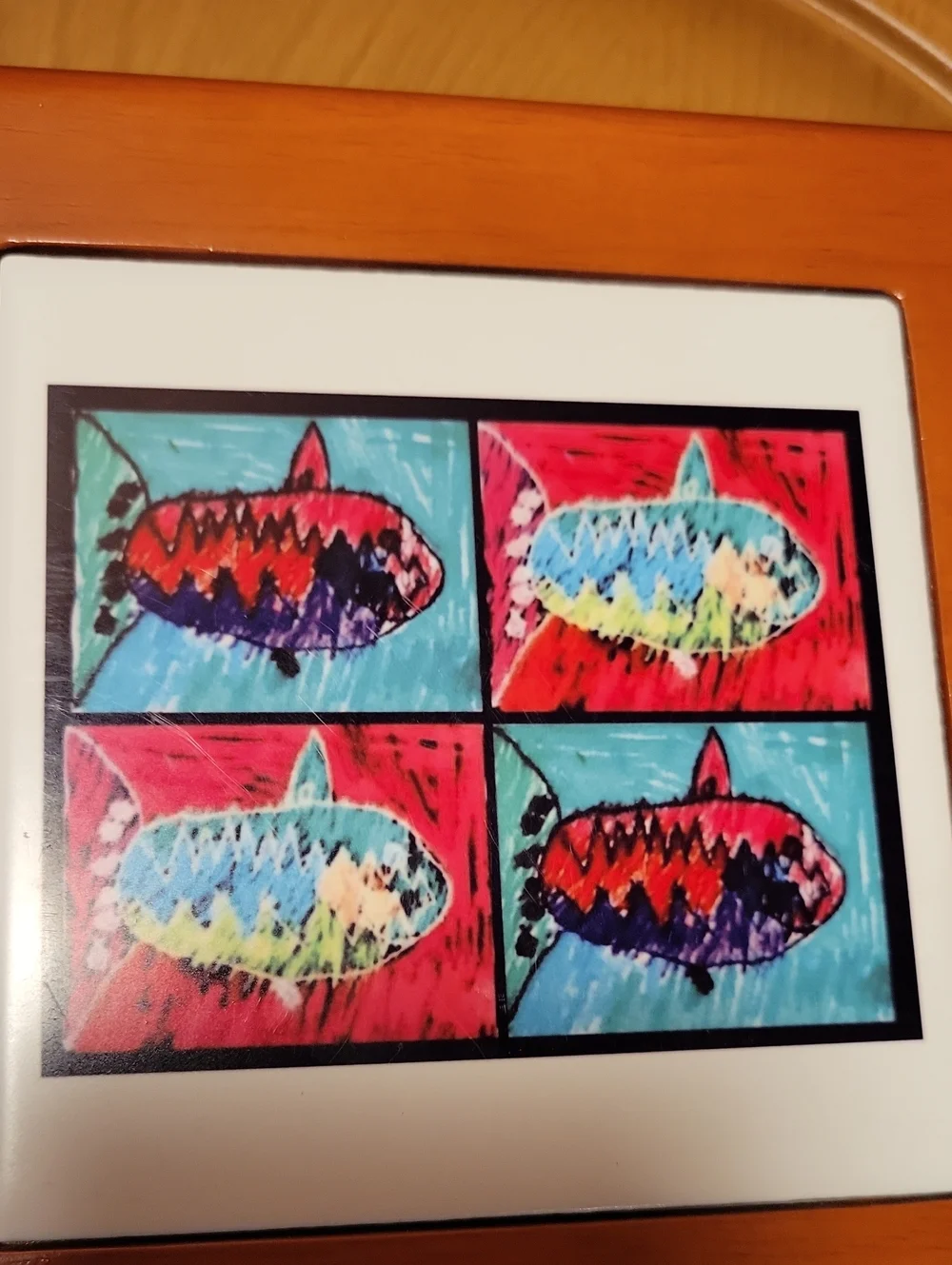 Wooden  Fish Trinket Jewelry Box with Colorful Tile Art